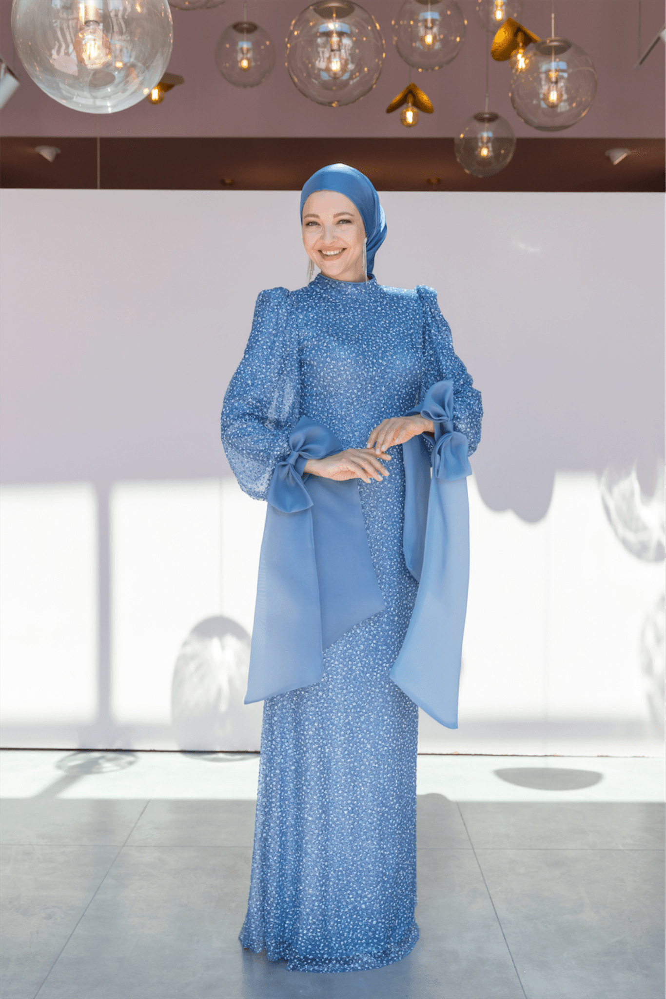 Alina Hijab Evening Dress - Blue