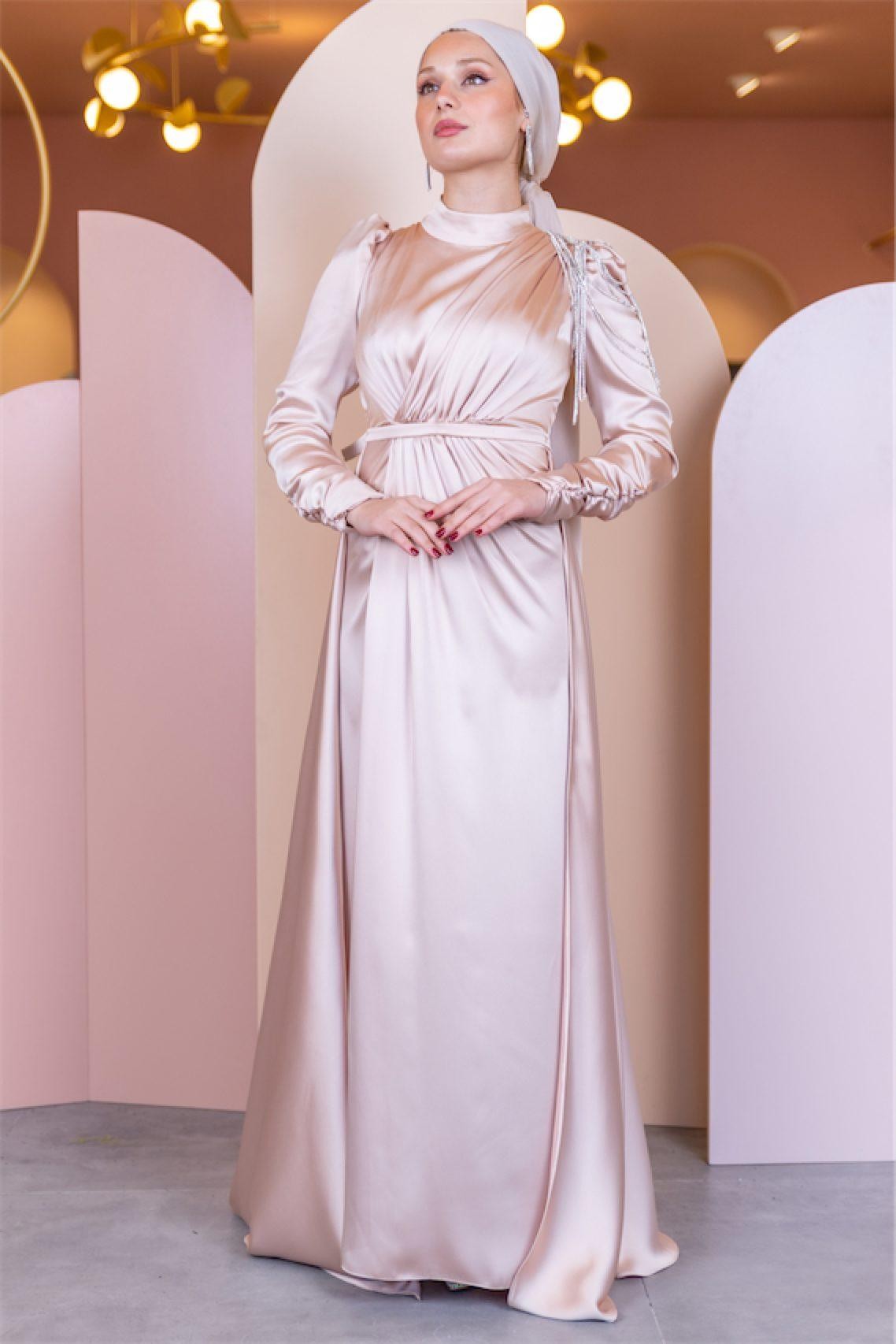 Maya Hijab Evening Dress - Powder