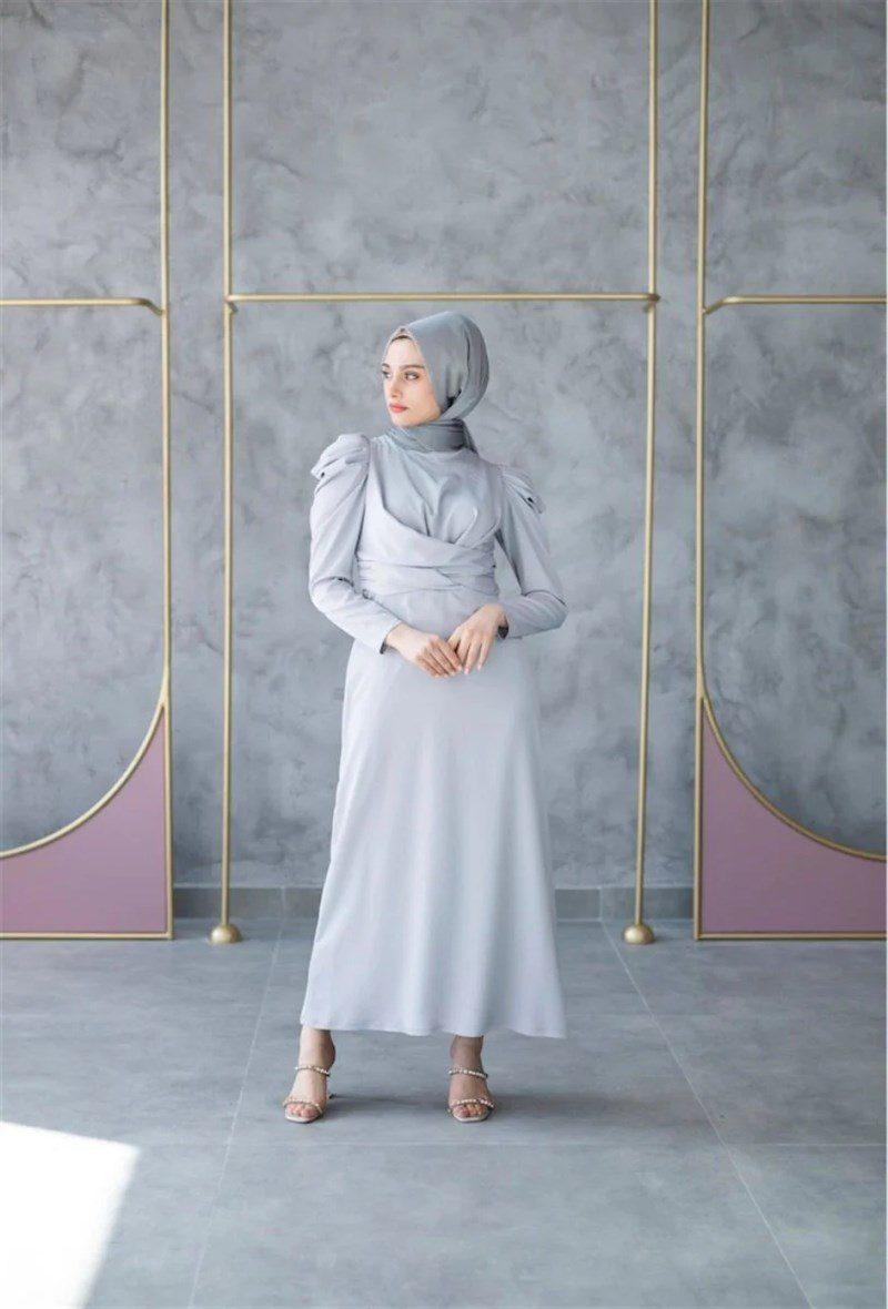 Bige Hijab Evening Dress - Gray