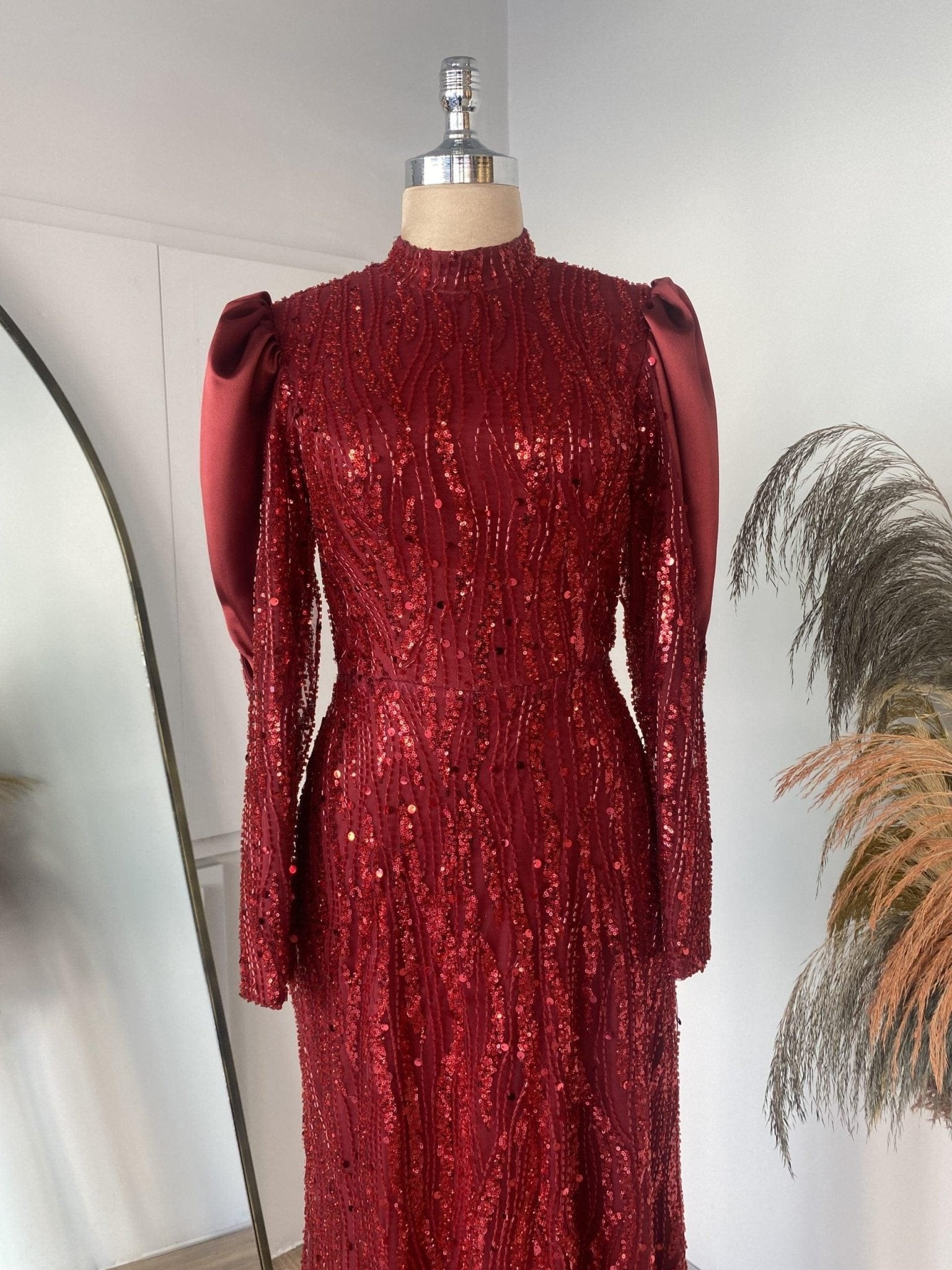 Lisa Hijab Abendkleid – Weinrot