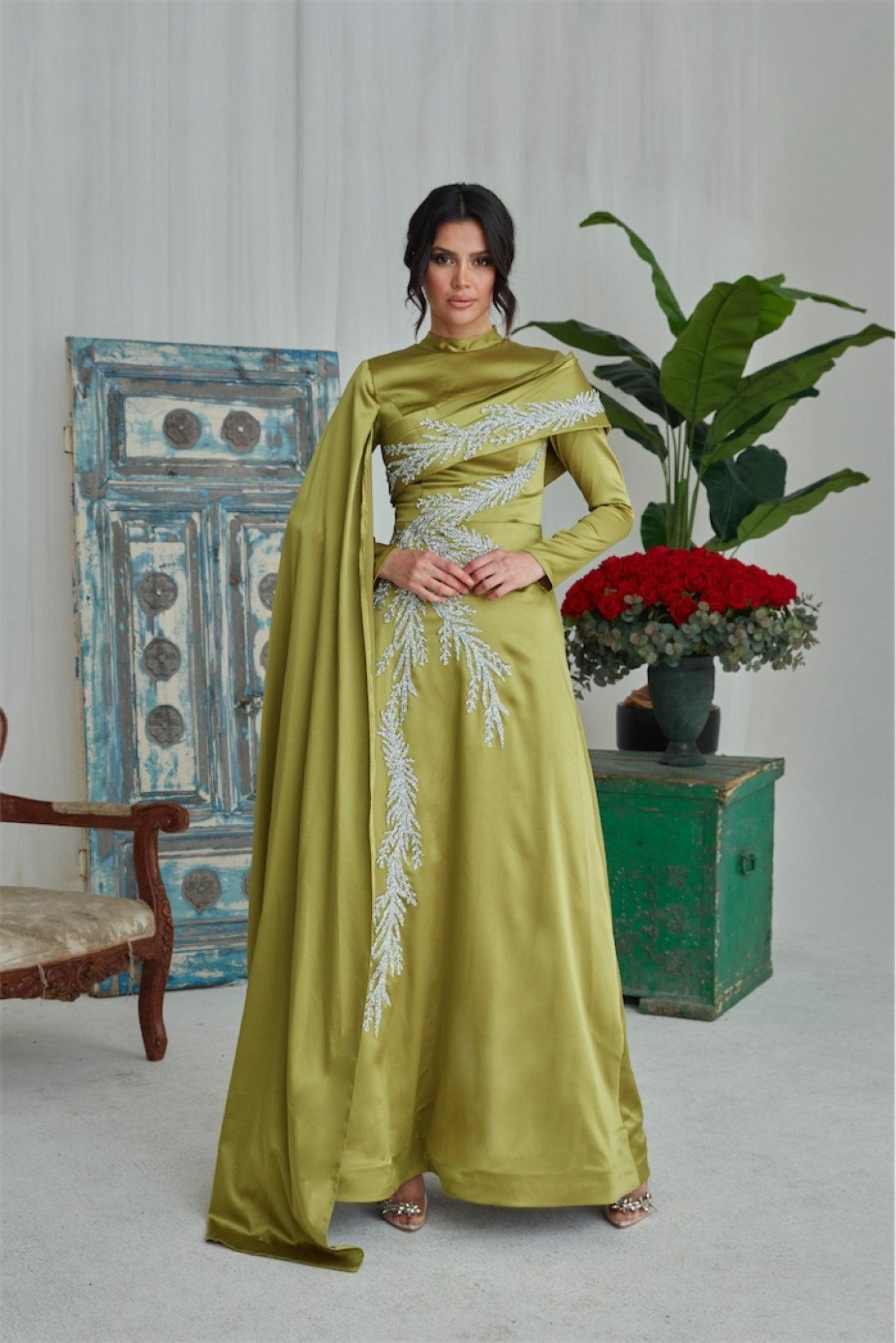 Emily Hijab Abendkleid – Ölgrün