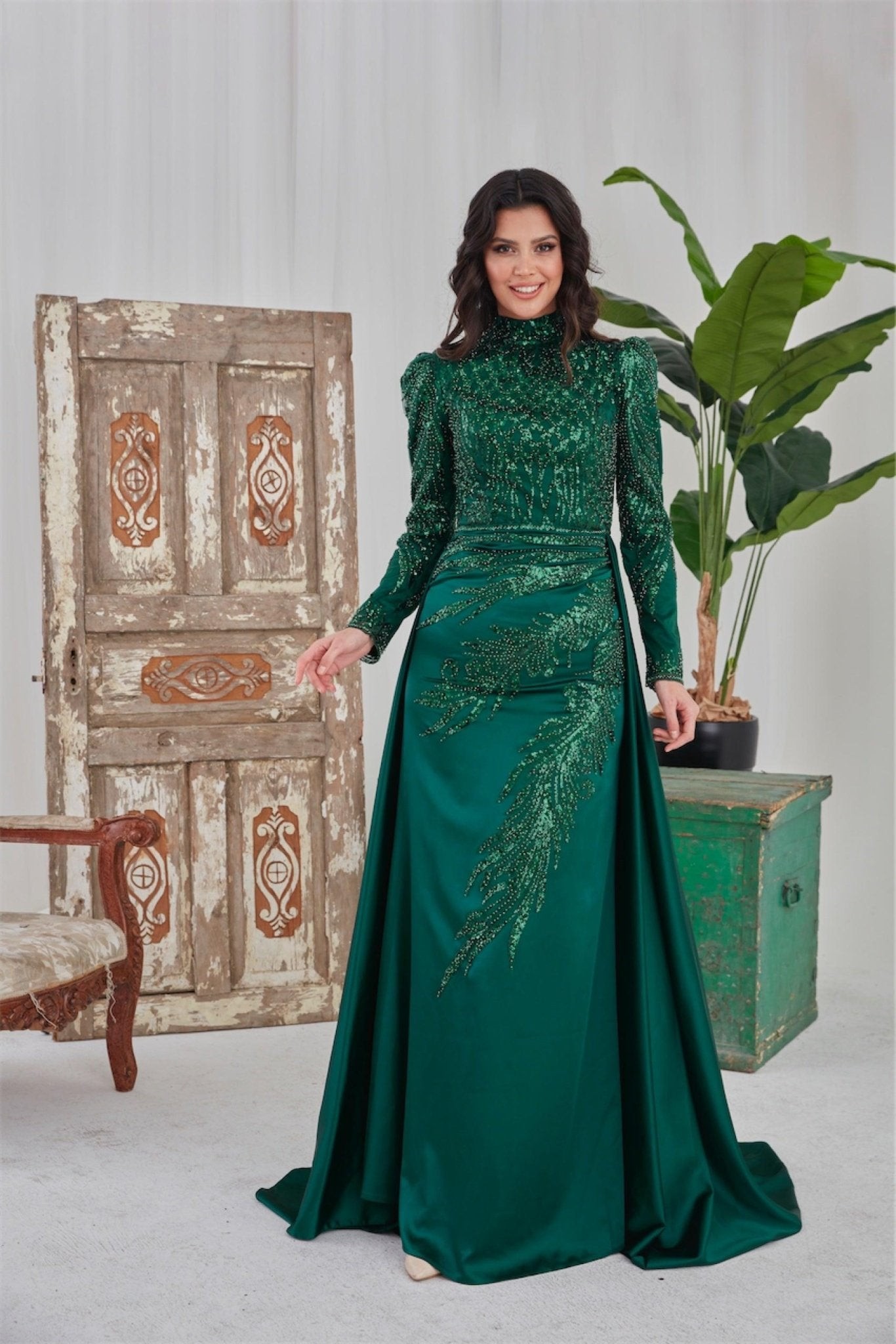 Darla Hijab Evening Dress - Emerald