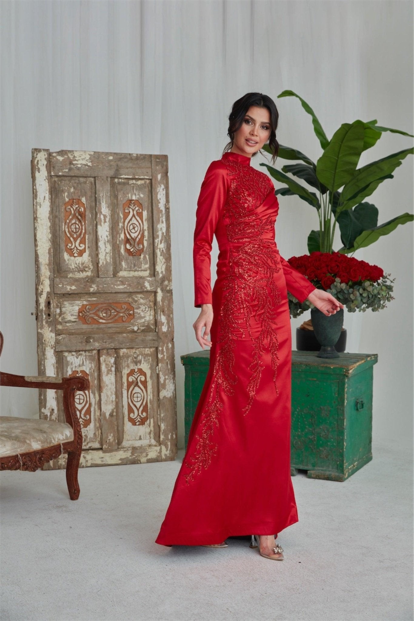 Dalya Hijab Abendkleid – Rot