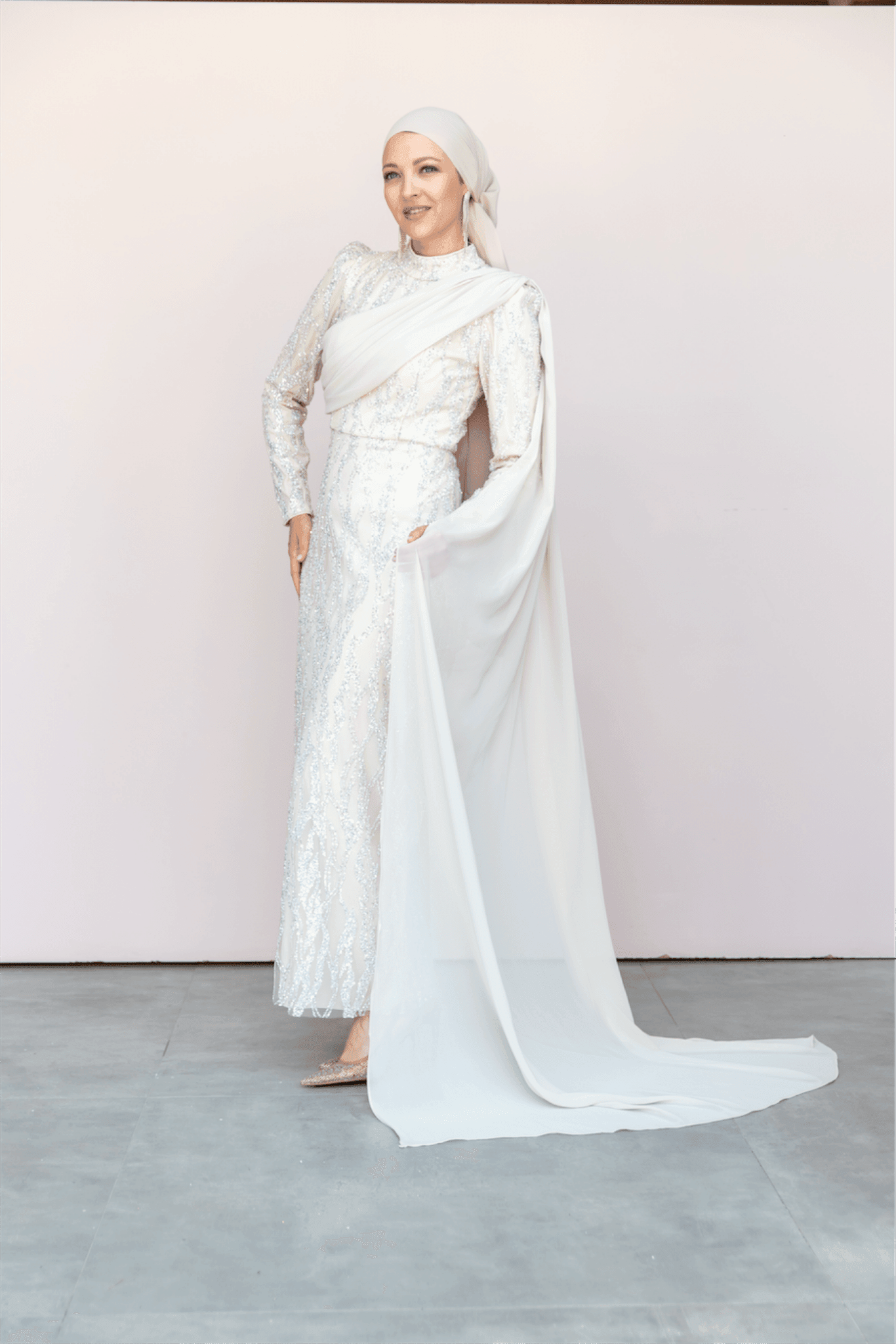 Sare Hijab Evening Dress - Cream