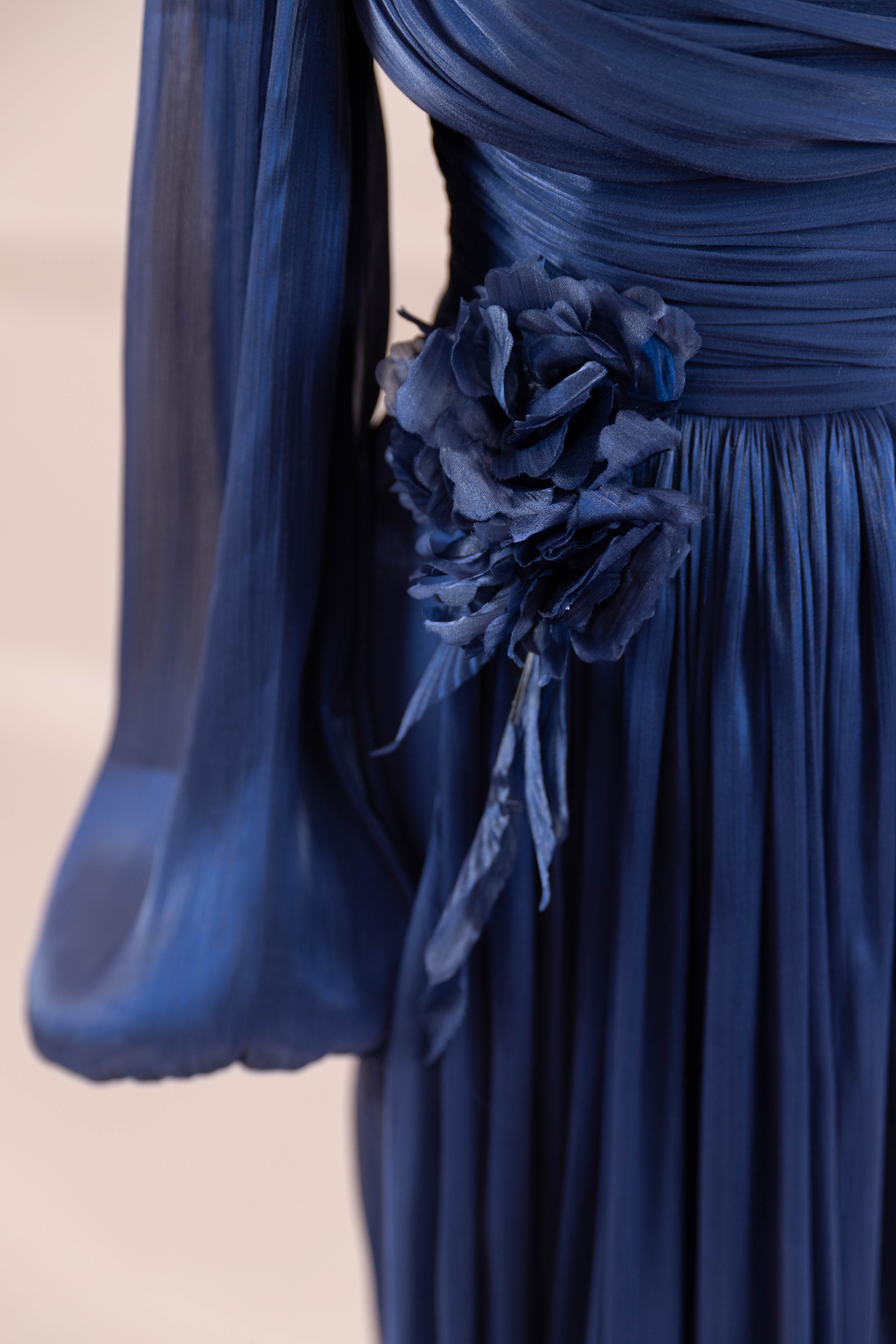 Çiçekli Lotus Tesettür Abiye - Navy Blue