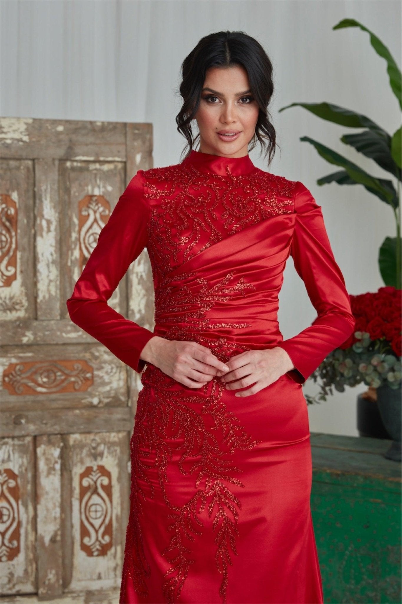 Dalya Hijab Abendkleid – Rot