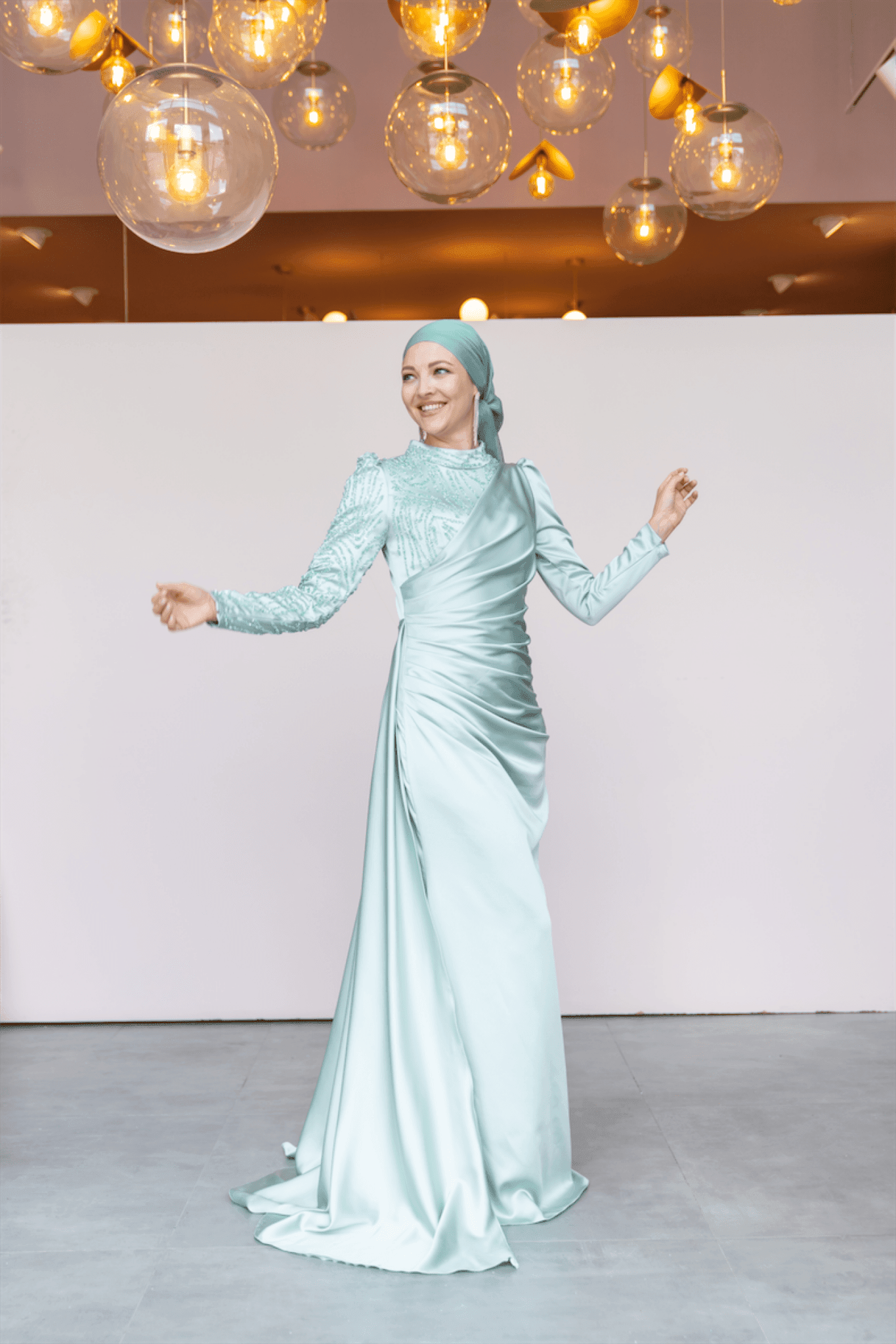 Ester Hijab Evening Dress - Water Green