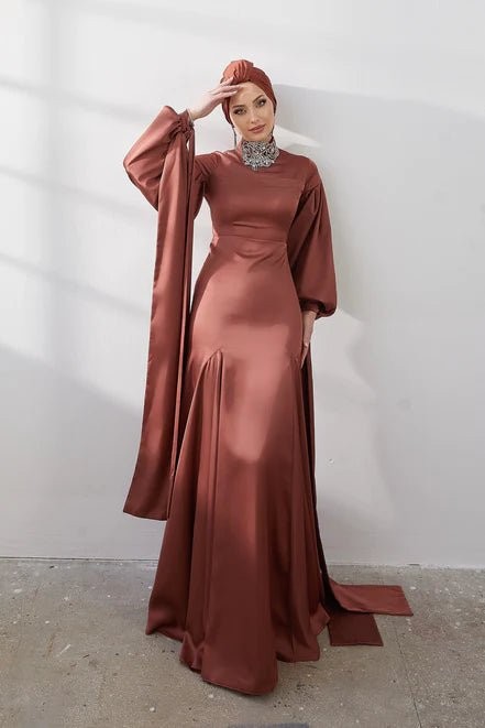 Serenay Taşlı Tesettür Abiye - Kiremit