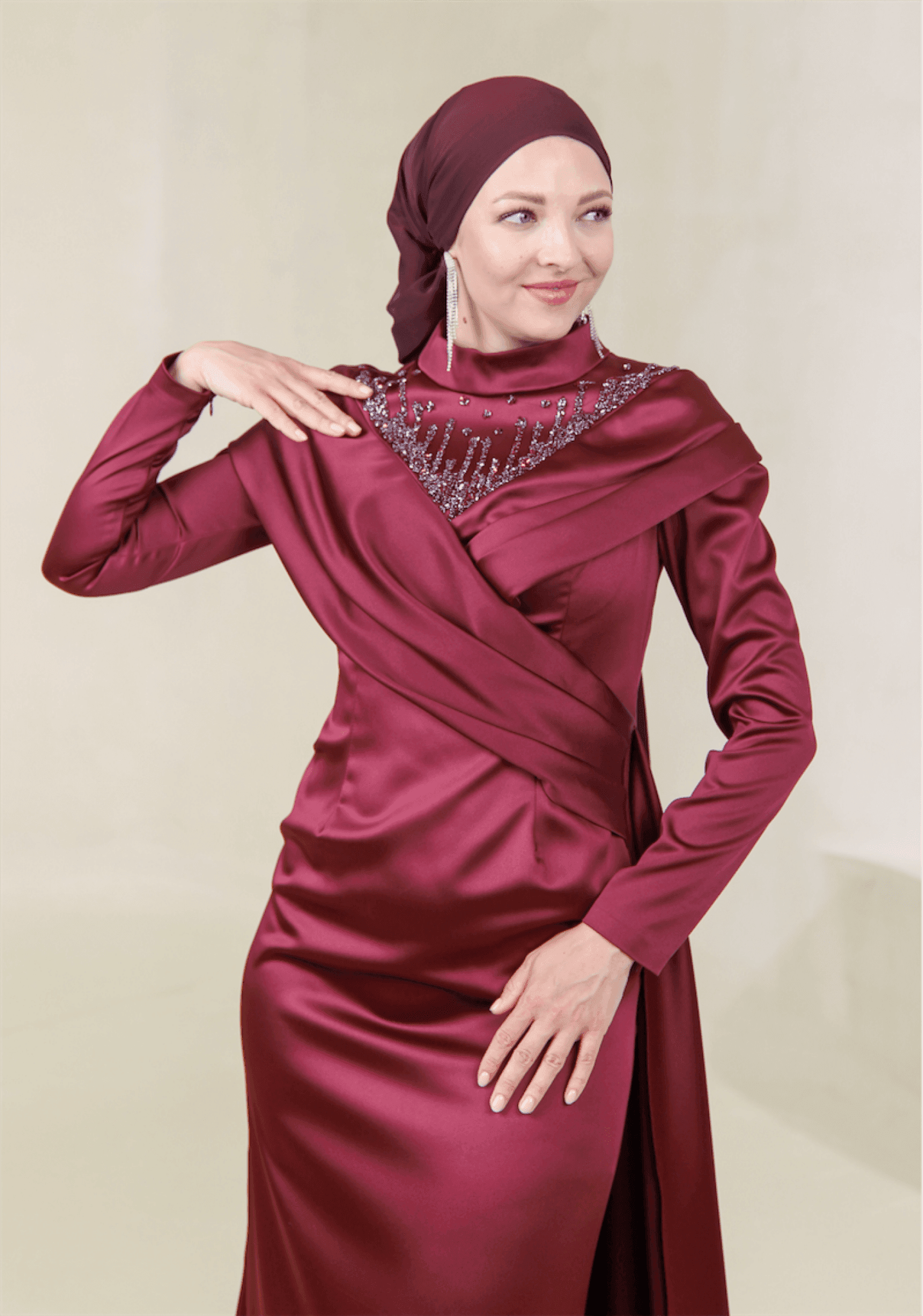 Glorinda Hijab Evening Dress - Claret Red