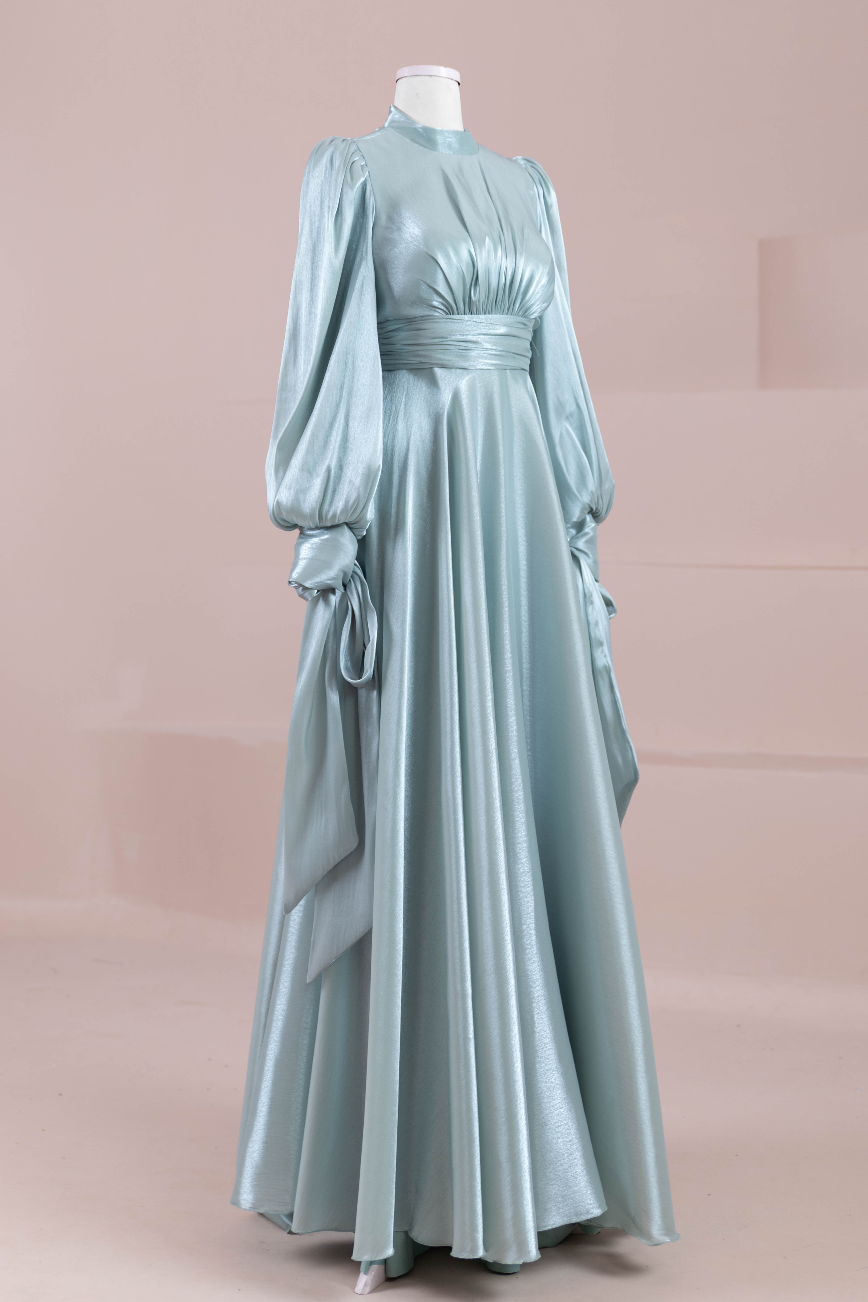 Pearl Tesettür Abiye - mint yeşili