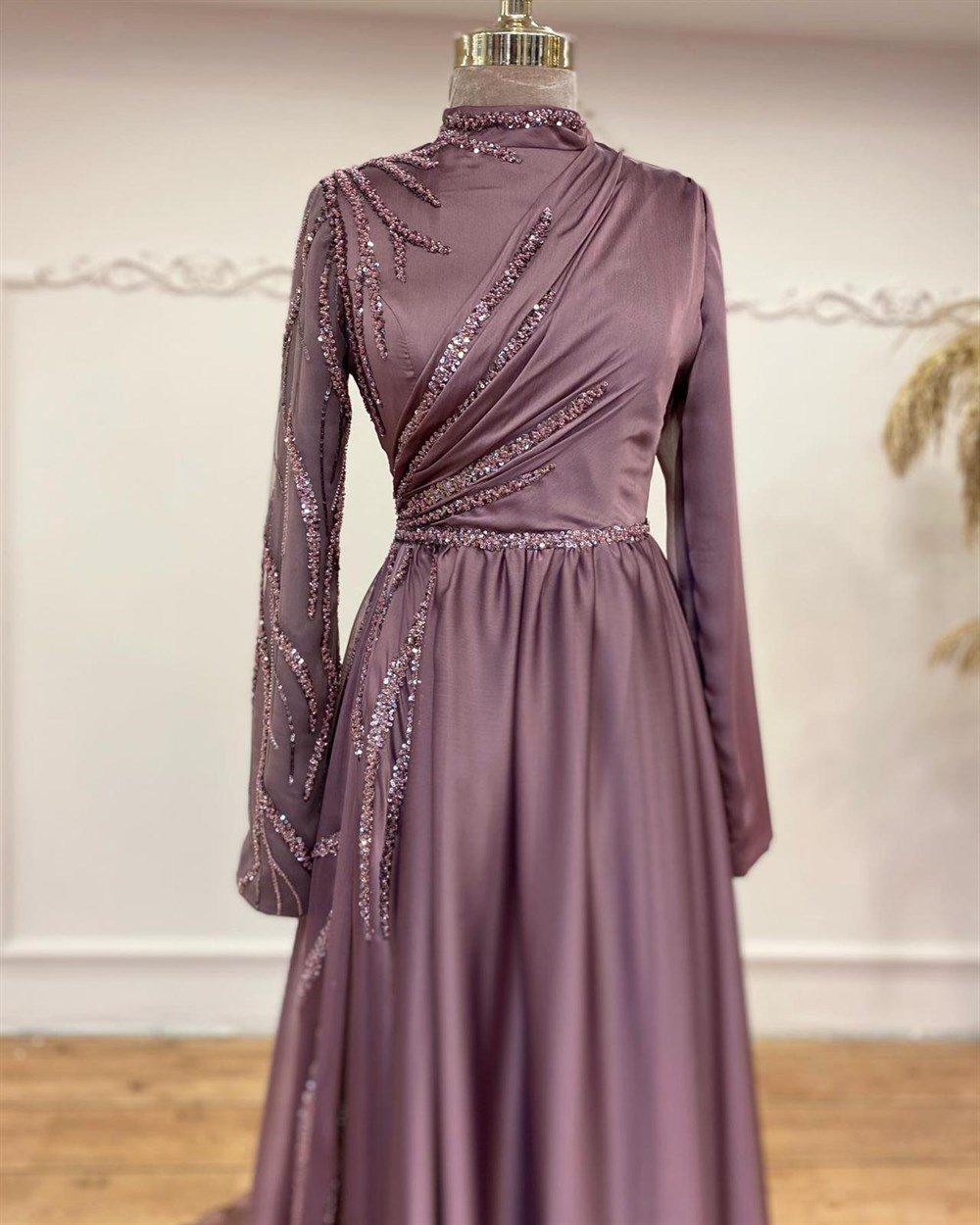 Şura Hijab Evening Dress - Dusty Rose