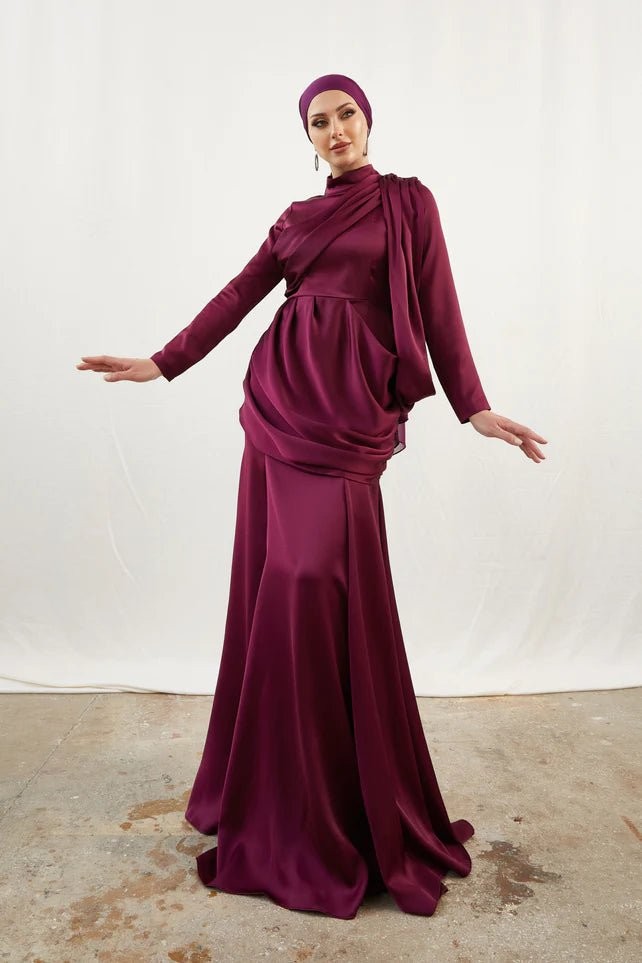 Damla Pflaumenfarbenes Hijab-Abendkleid