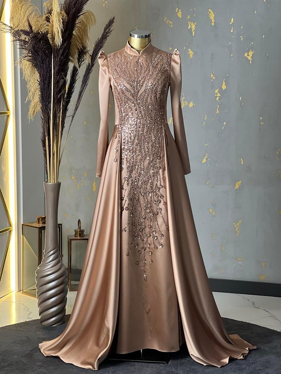 Damla Hijab Abendkleid Beige