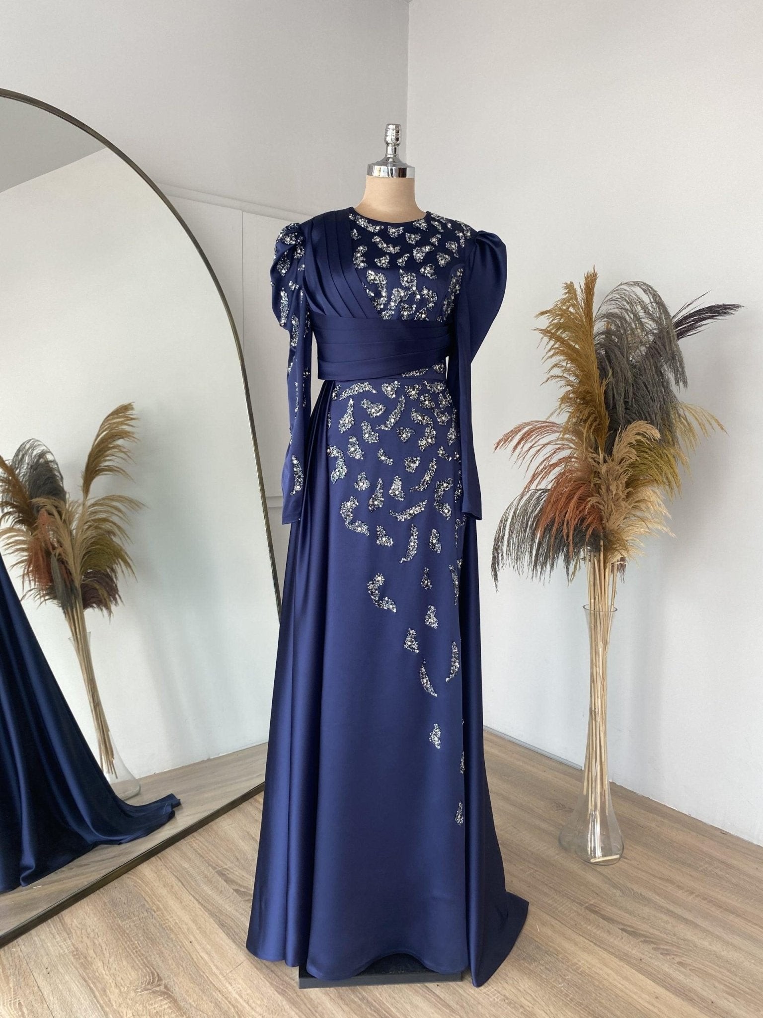 Matilda Hijab Evening Dress - Navy Blue