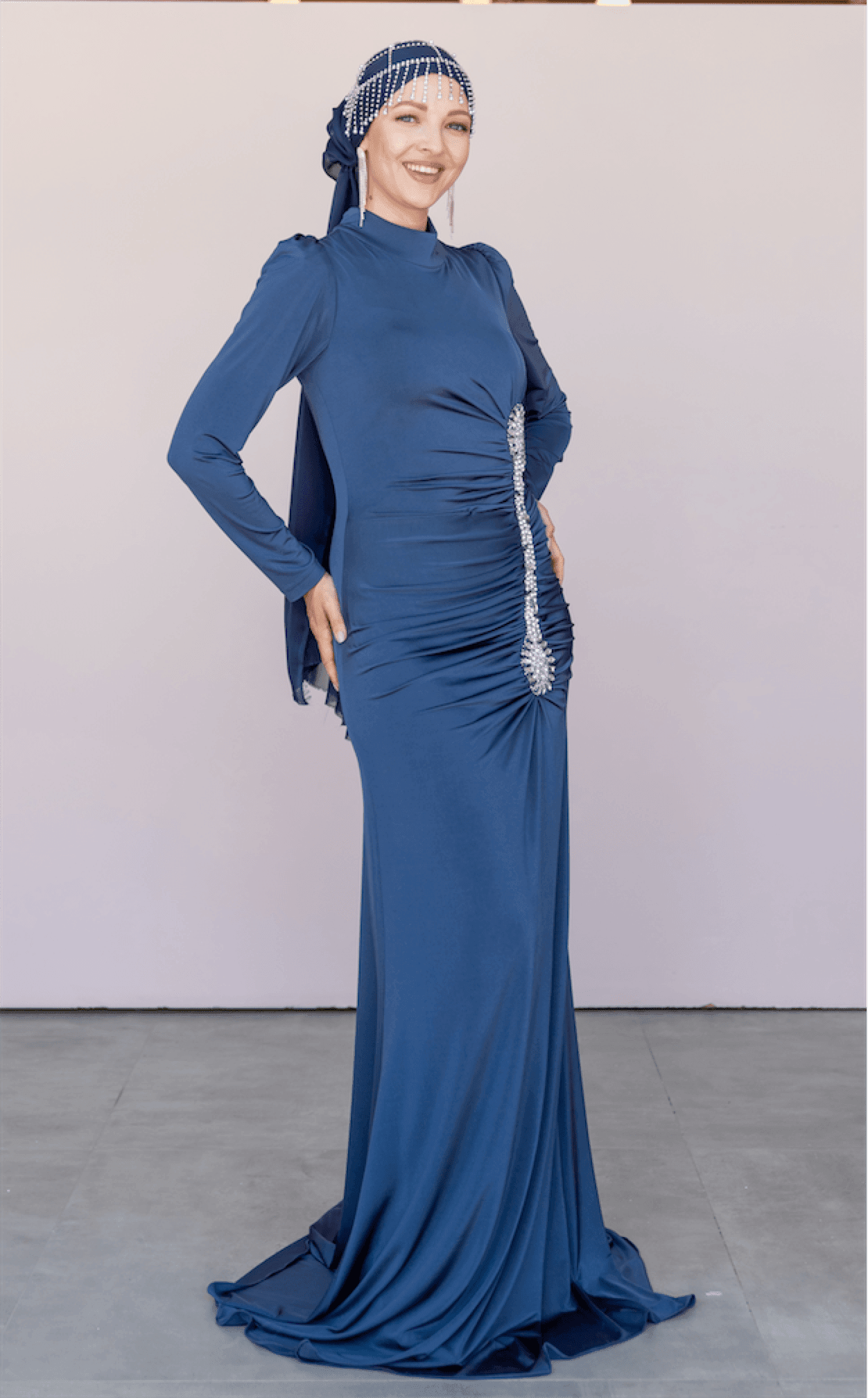 Lydia Hijab Evening Dress - Navy Blue