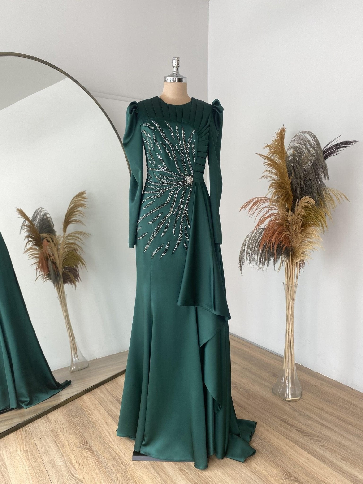 Mona Hijab Evening Dress - Emerald