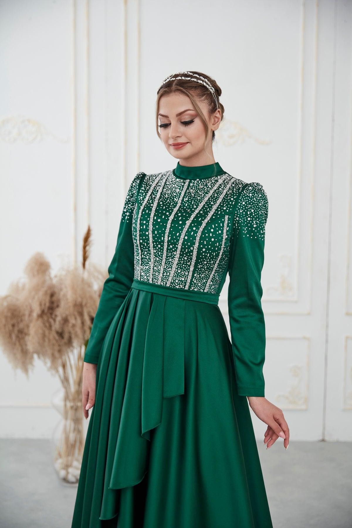 Fiona Hijab Evening Dress - Emerald