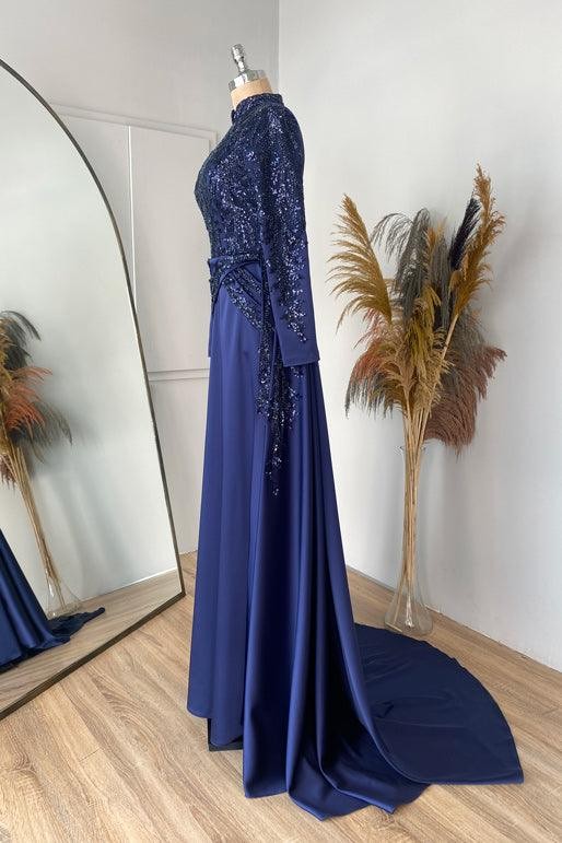 Robe de Soirée Mina Hijab - Bleu Marine