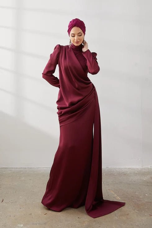 Buse Hijab Evening Dress - Cherry Rotten