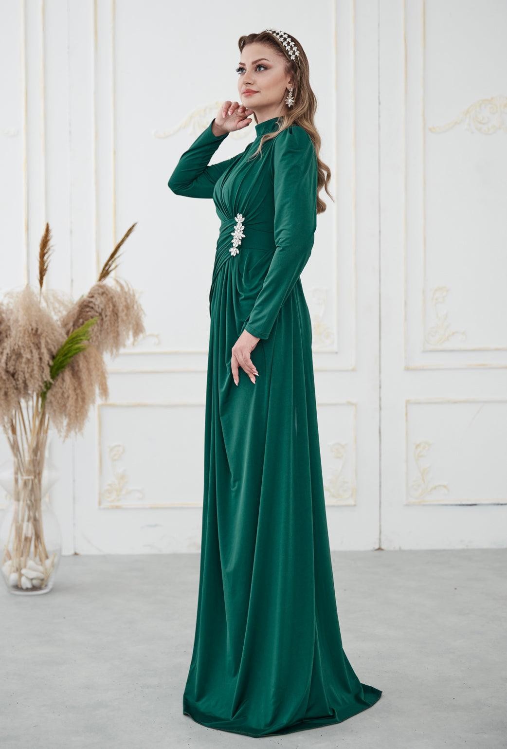 Simay Hijab Evening Dress - Emerald