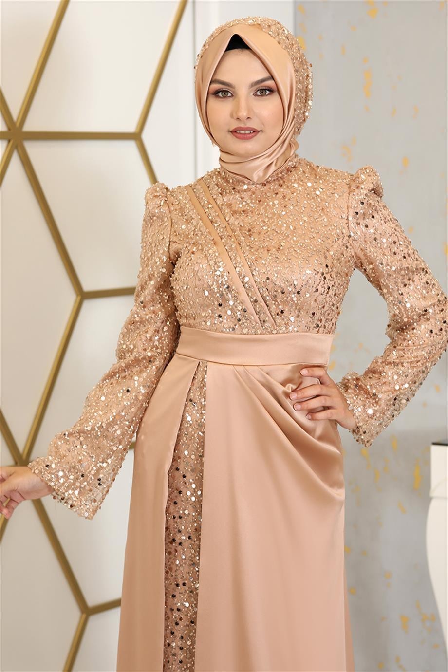 Şehrazat Hijab Abendkleid Lachs