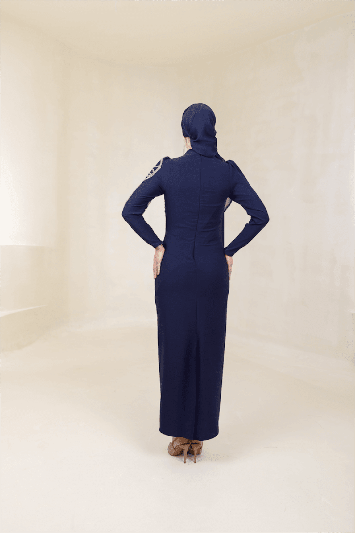 Gaia Hijab Evening Dress - Navy Blue