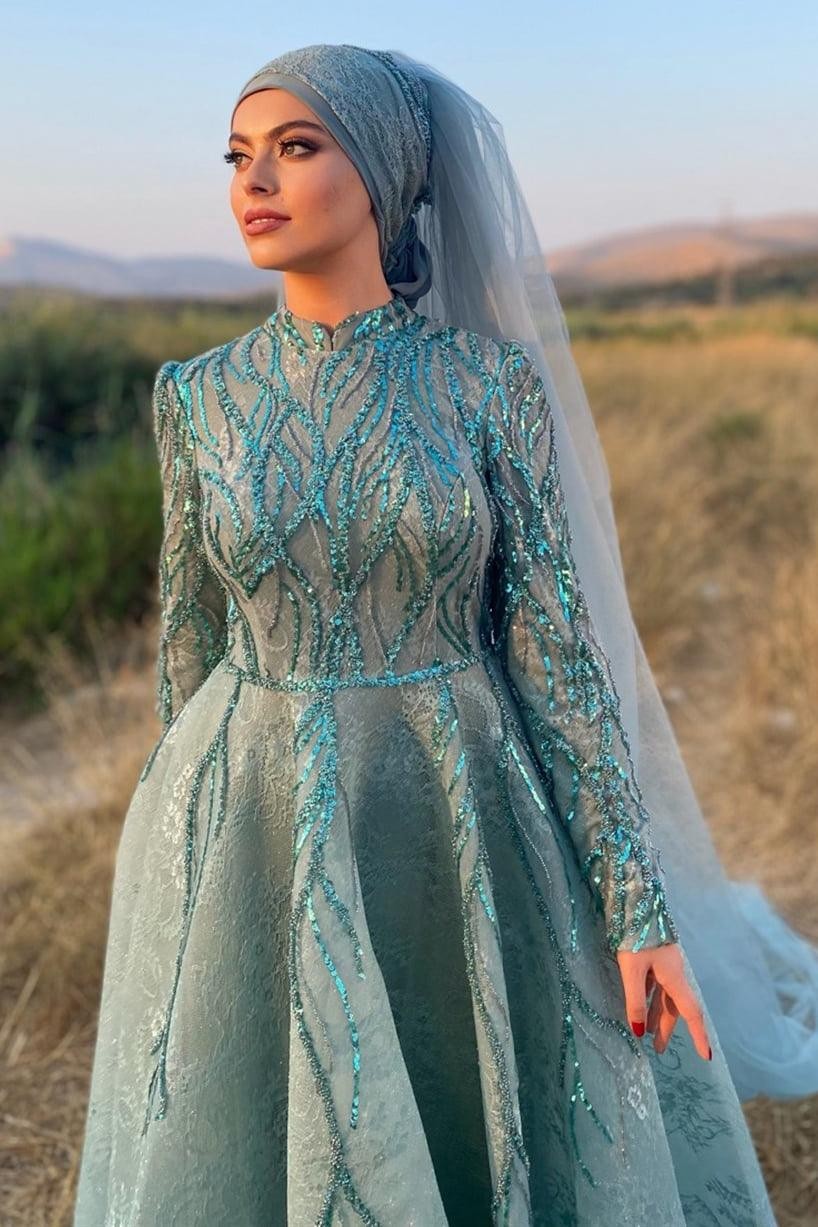 Çırağan Hijab Evening Dress - Mint