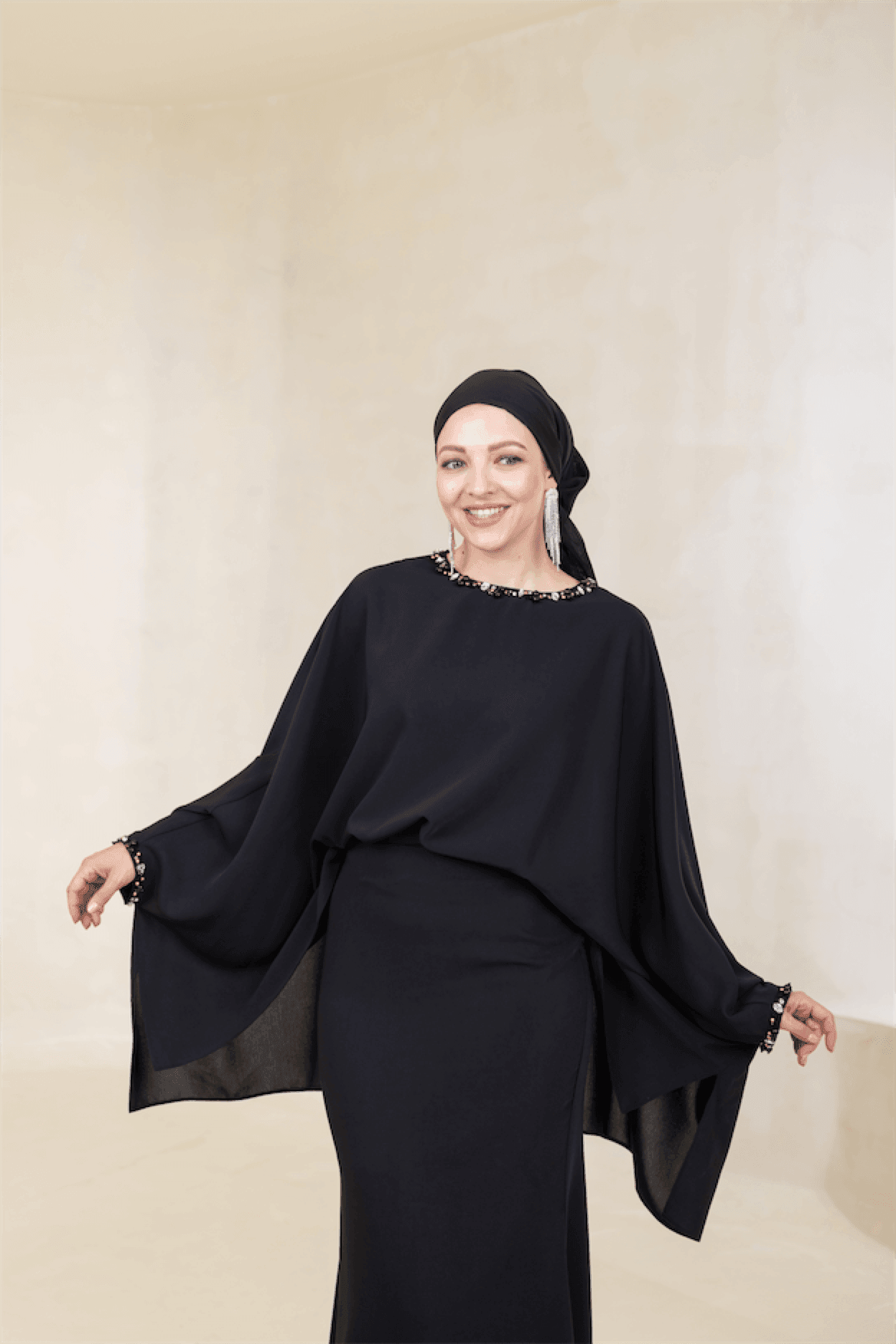 Eveline Hijab Evening Dress - Black