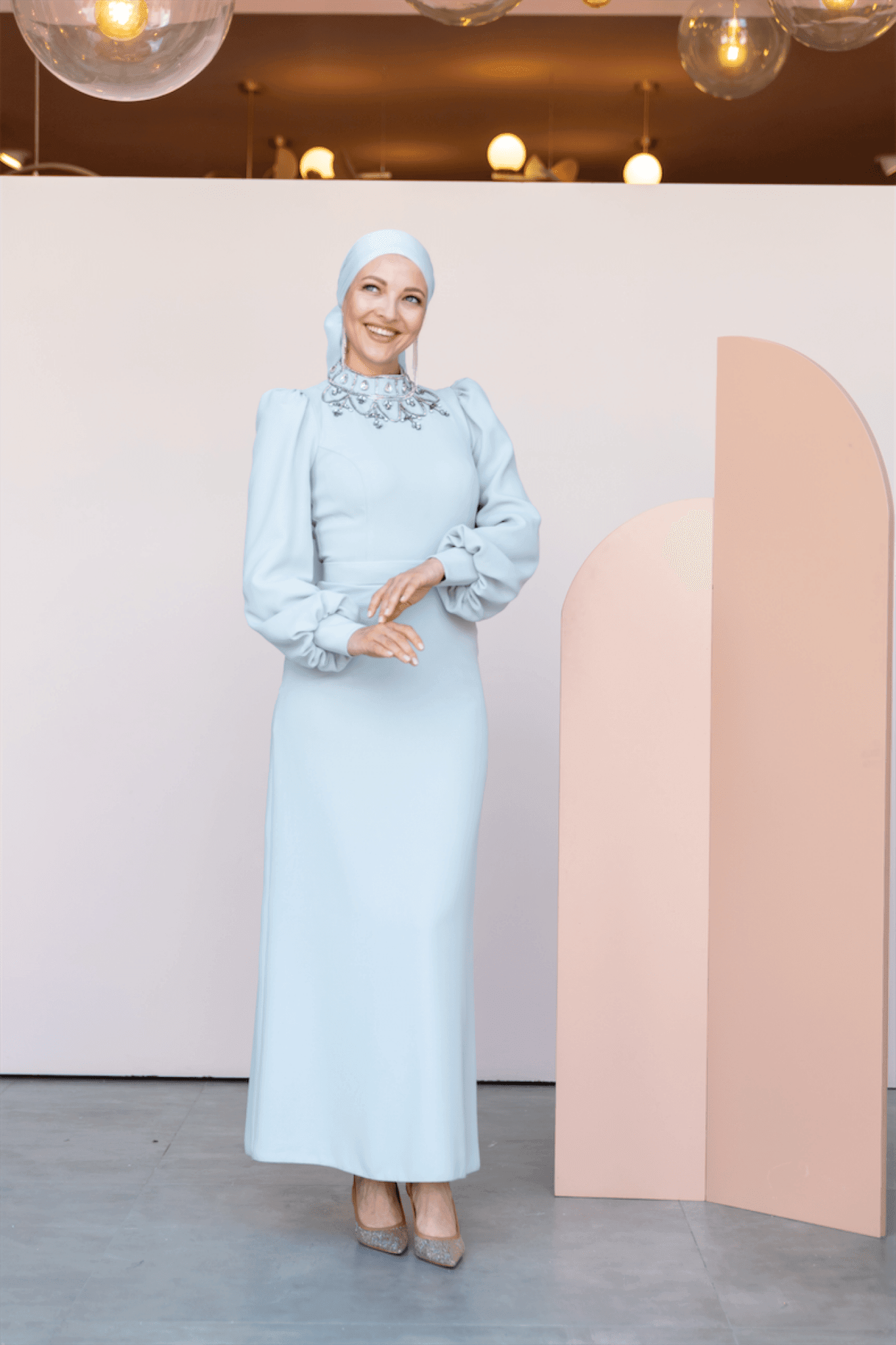 Taçmahal Hijab Evening Dress - Blue