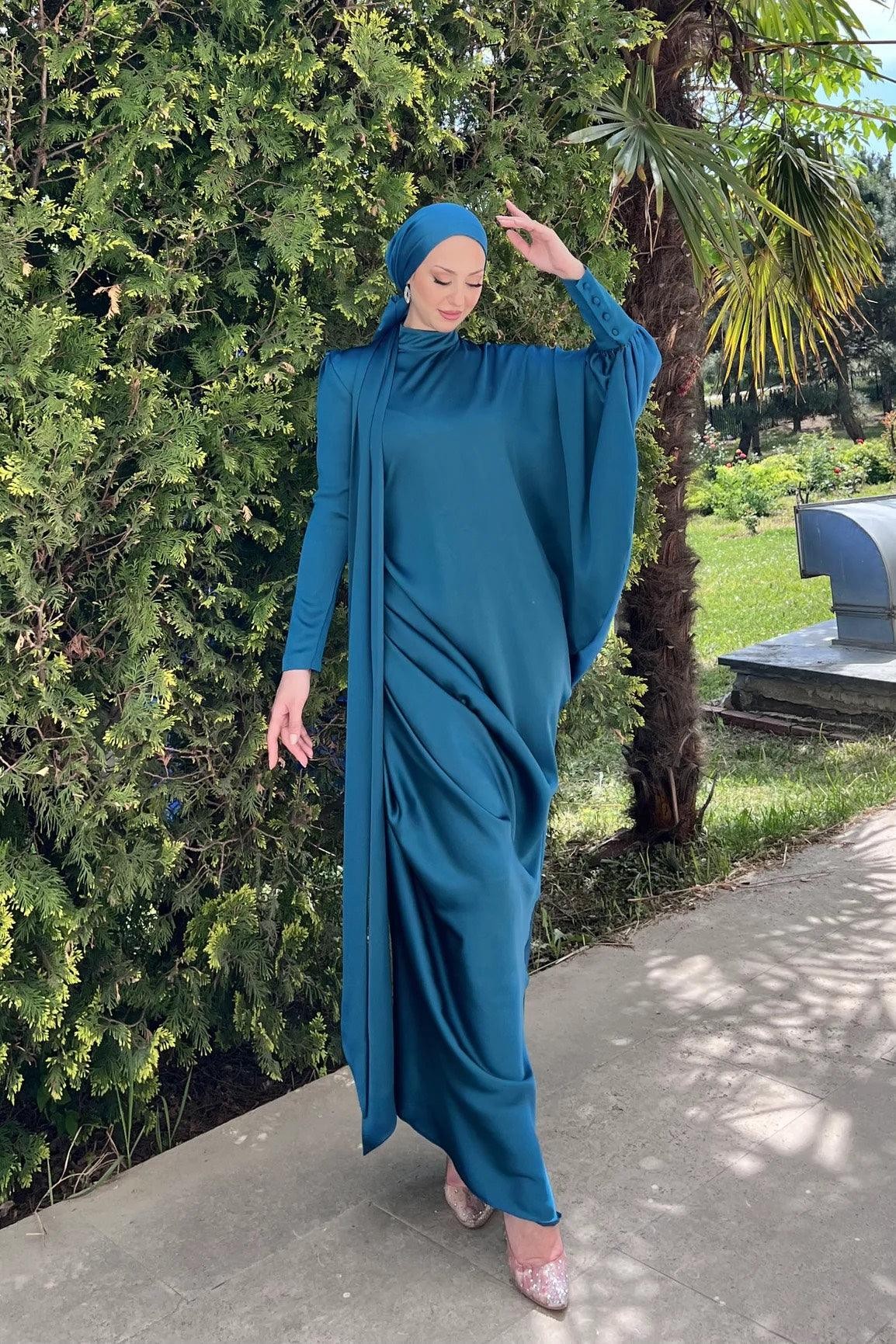 Almira Hijab Evening Dress - Petrol