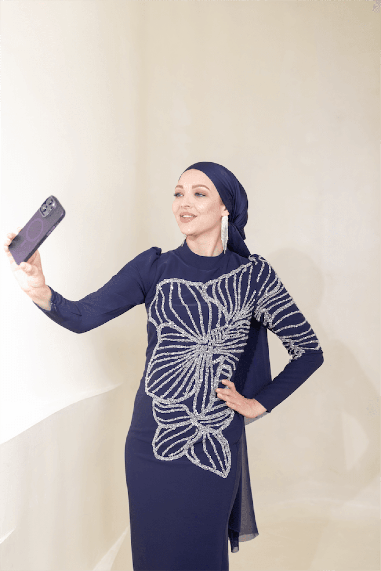 Gaia Hijab Evening Dress - Navy Blue