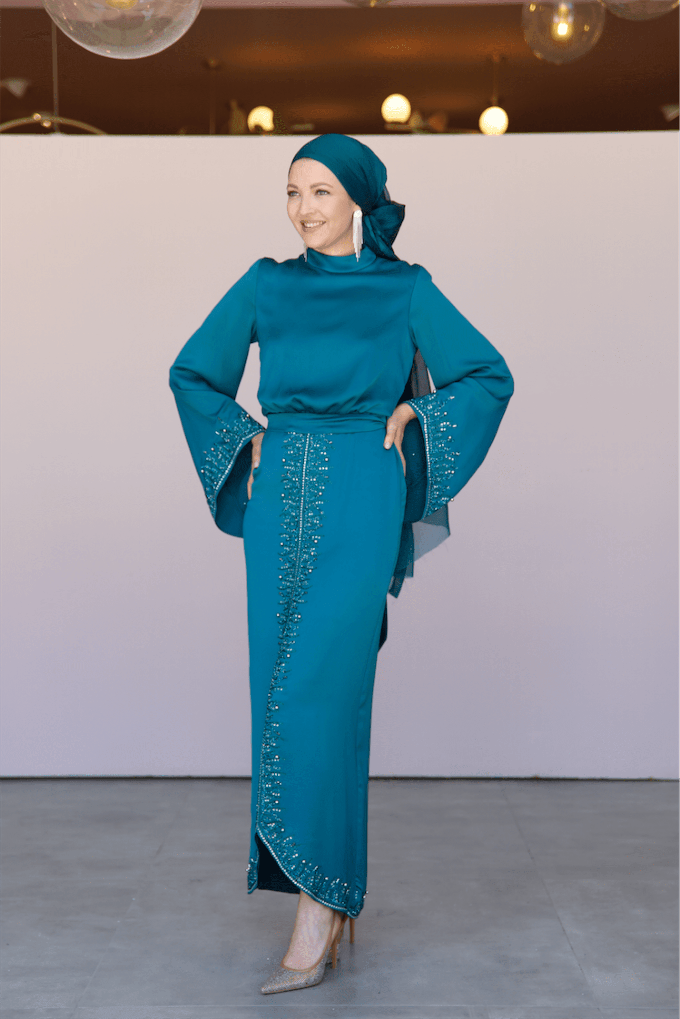 Thai Hijab Evening Dress - Petrol