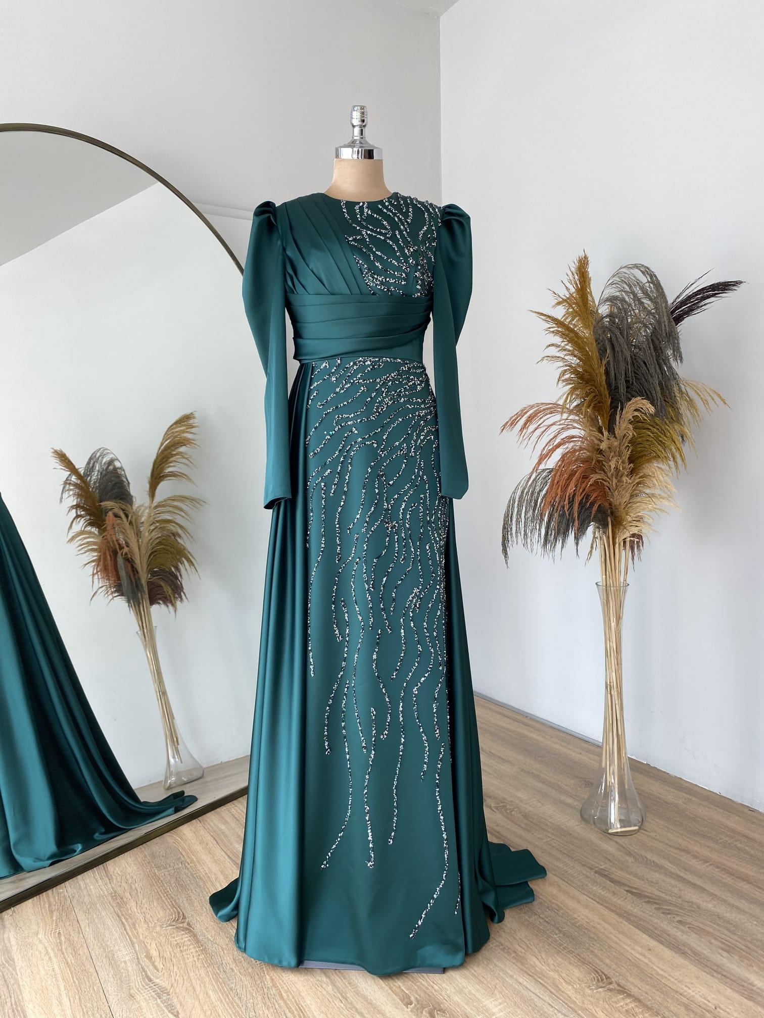 Lara Hijab Evening Dress - Emerald