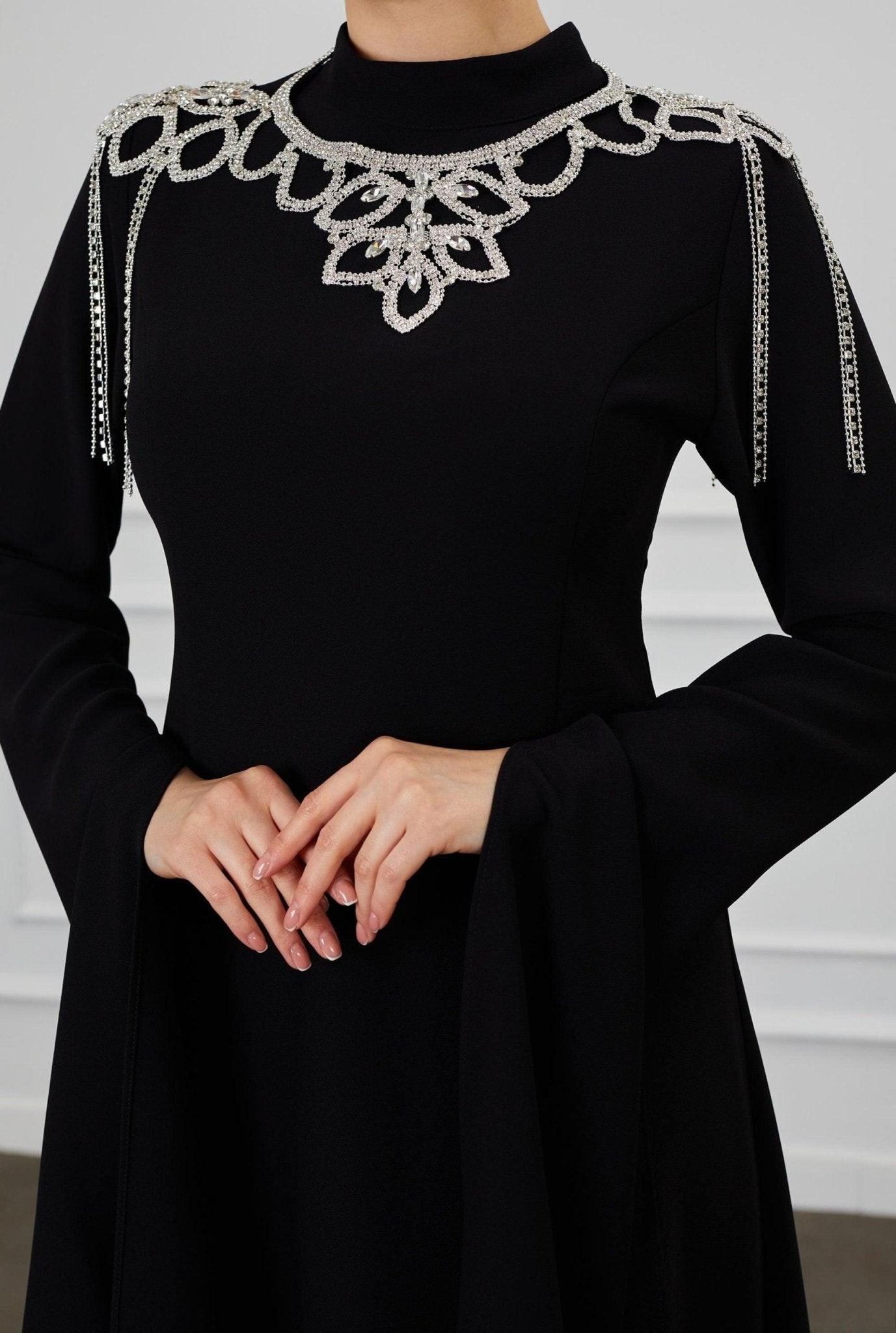 Black Cape Sleeve Hijab Dress