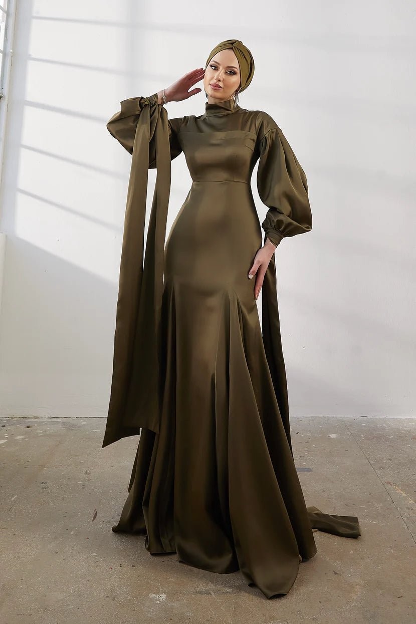 Serenay Hijab Evening Dress - Khaki