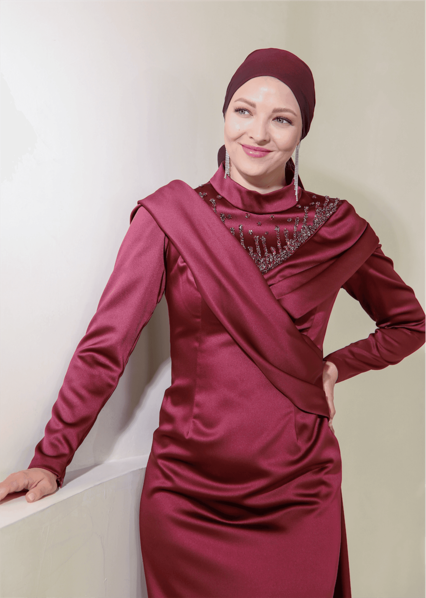 Glorinda Hijab Evening Dress - Claret Red