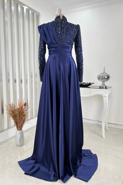 Belinay Hijab-Abendkleid – Marineblau