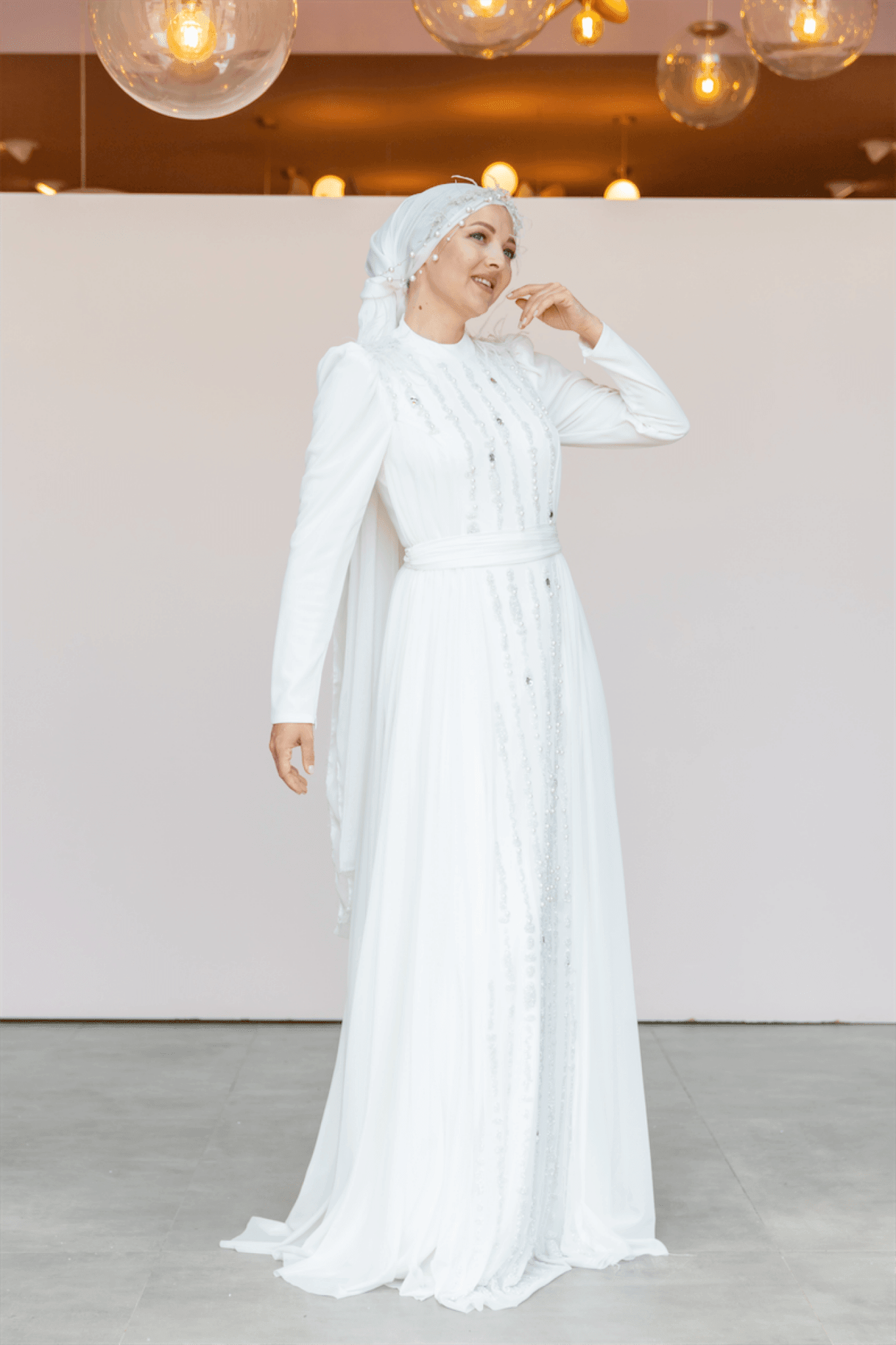 Smile Hijab Evening Dress - Ecru