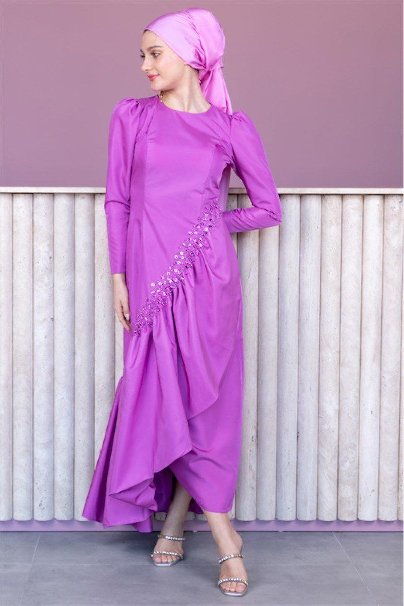 Taffeta Hijab Evening Dress - Fuchsia