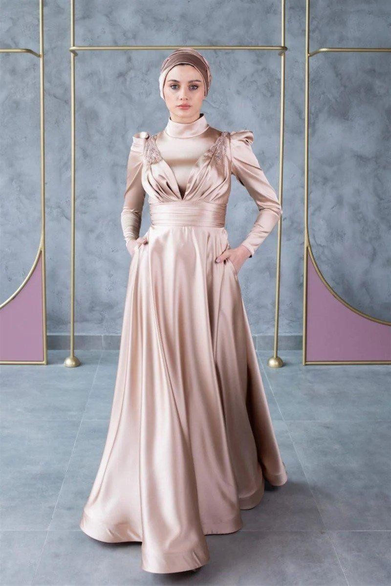 Spring Hijab Evening Dress - Gold