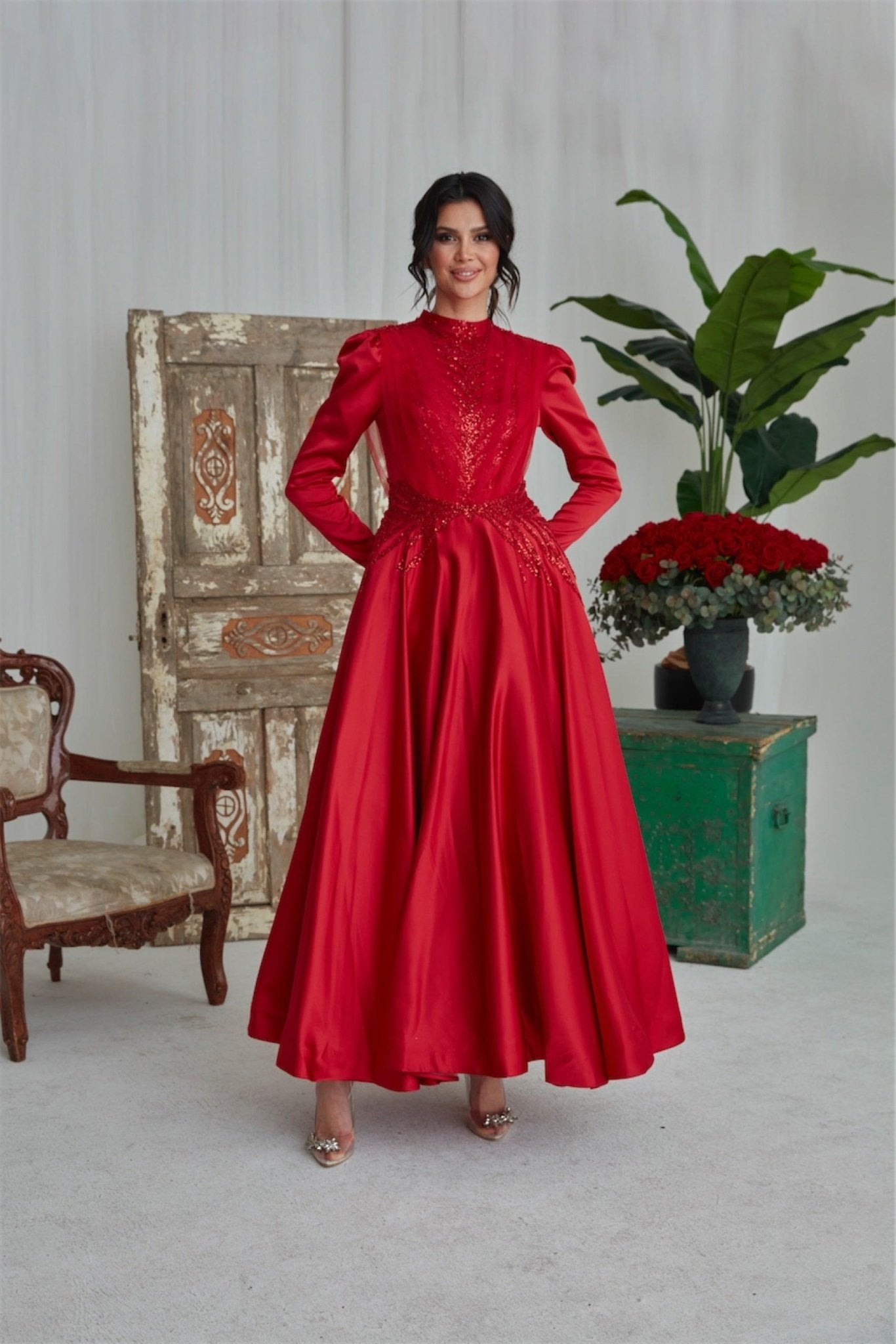Sahra Hijab Abendkleid Hijab - Rot