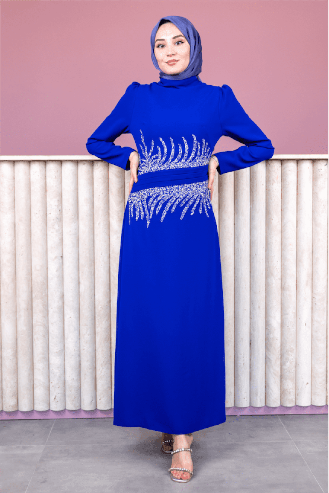 Beste Hijab Evening Dress - Navy Blue