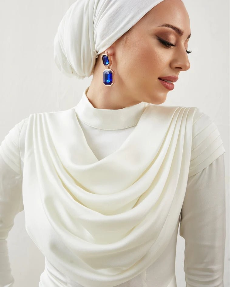 Sanem Ecru Hijab Evening Dress