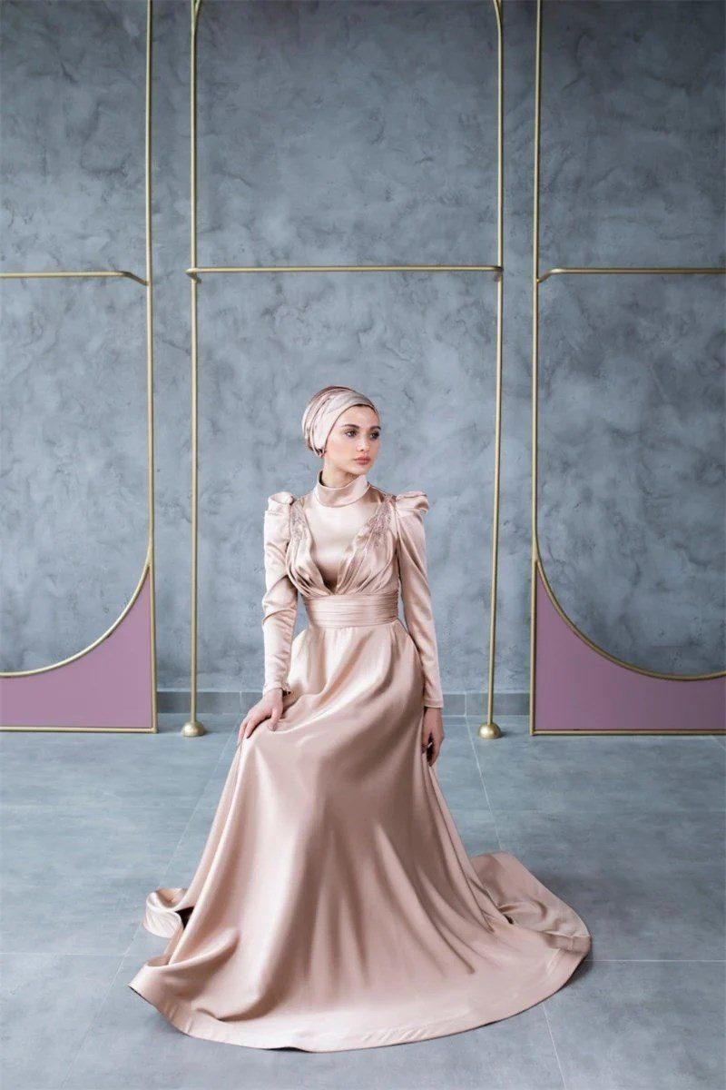 Spring Hijab Evening Dress - Gold