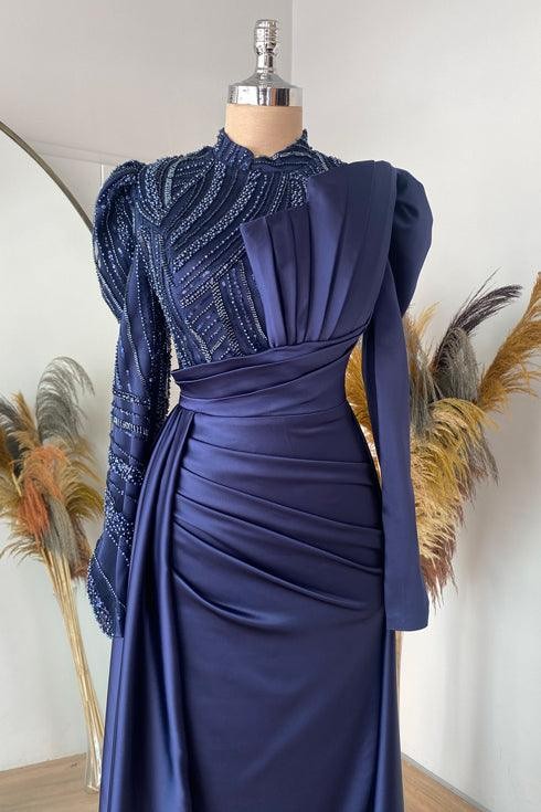 Farah Hijab Evening Dress - Navy Blue