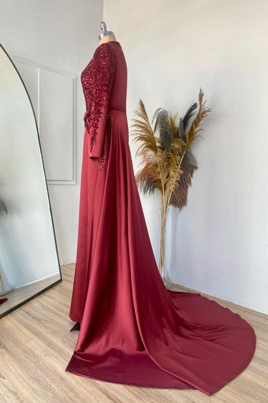 Mina Hijab Evening Dress - Claret Red