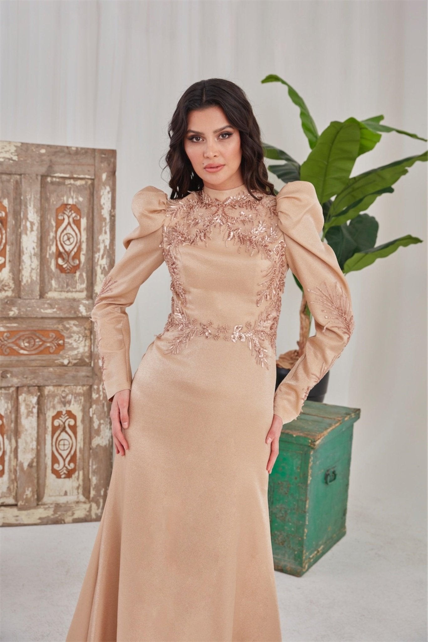 Ceylin Hijab Evening Dress - Gold