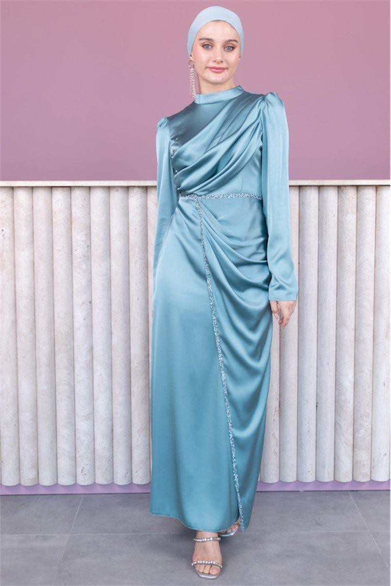 Elif Satin Hijab Evening Dress - Mint