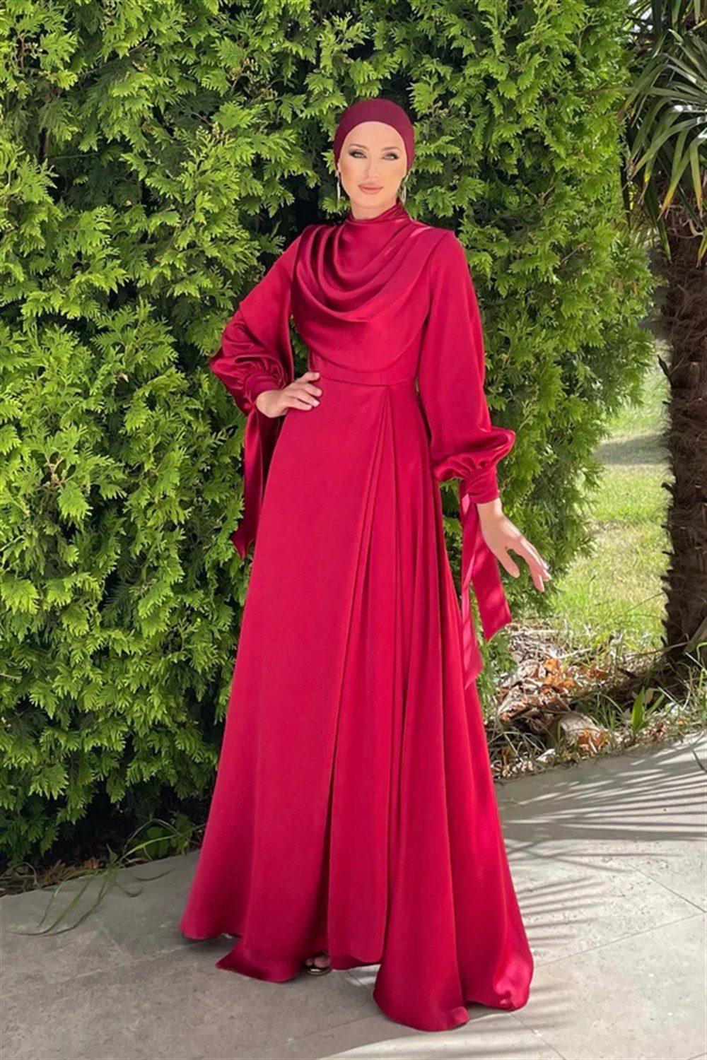Elvira Hijab Evening Dress - Wine