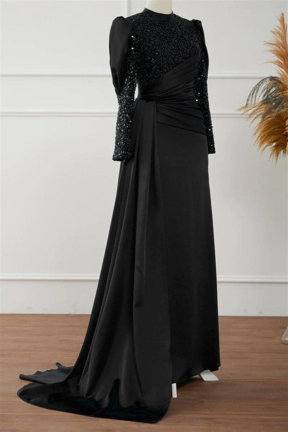 Karel Hijab Evening Dress - Black